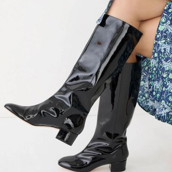 NEW J. Crew Italian Leather Knee High Black Patent Leather Knee High Boot - Picture 2 of 11